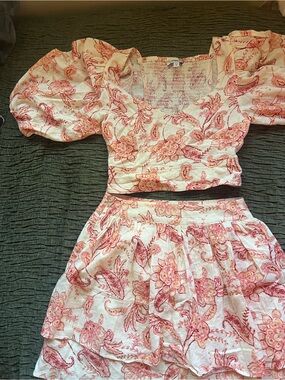 Express White and Pink Floral Midi Skirt